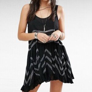 Free People Intimately Viole and Lace Trapeze Asymmetric Black Slip Tunic Dress